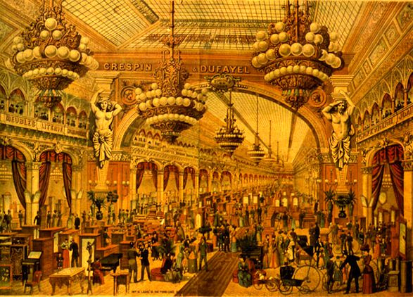 Interiorul Galeriilor Dufayel cu impresionante candelabre